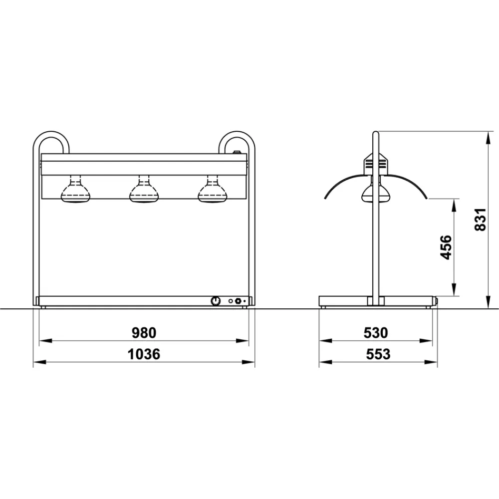 WARMING PLATE WITH INFRARED LAMPS STAND VULCANO 3/1 INFRA