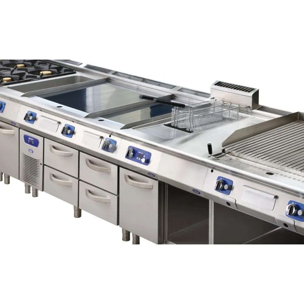 Gas fryer with cold zone and electronic control 2 x 22 L