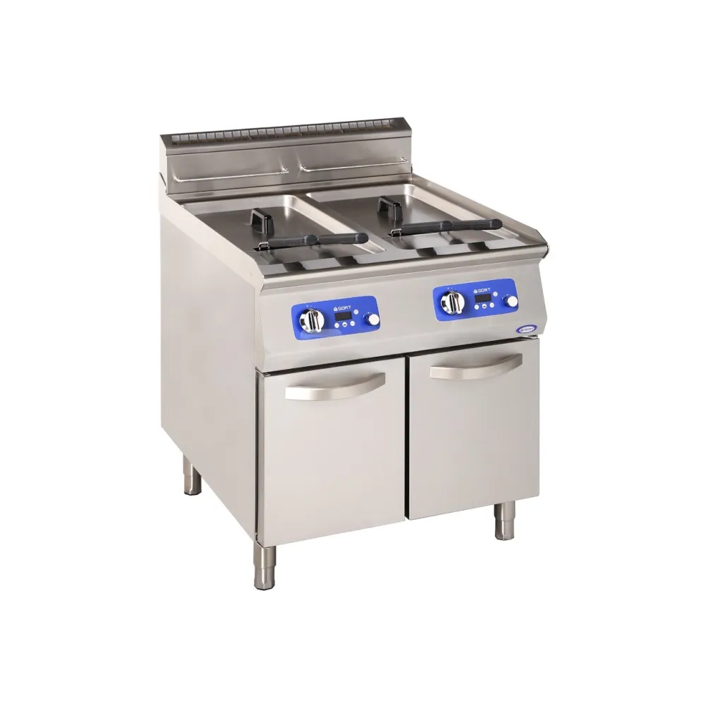 Gas fryer with cold zone and electronic control 2 x 22 L