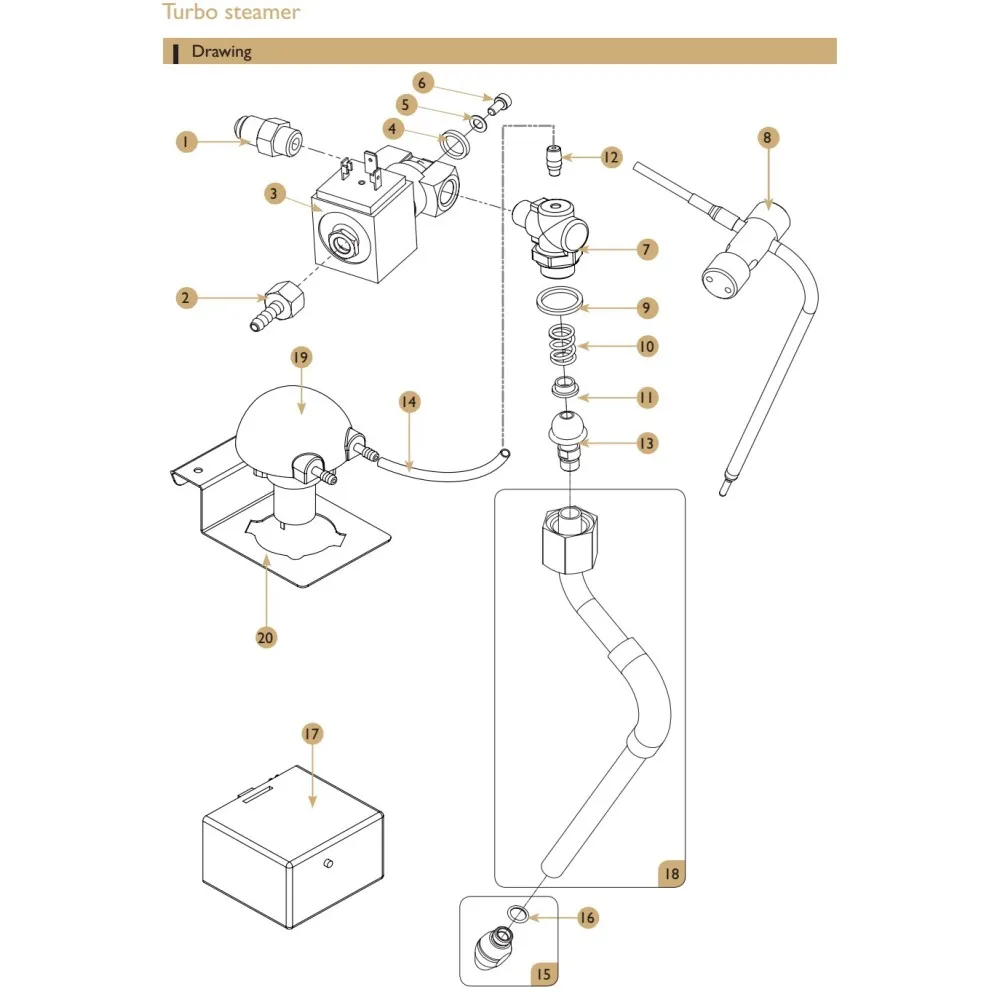 TECHNICAL DRAWING OF SPARE PARTS OF EXPOBAR CARAT COFFEE MACHINE 