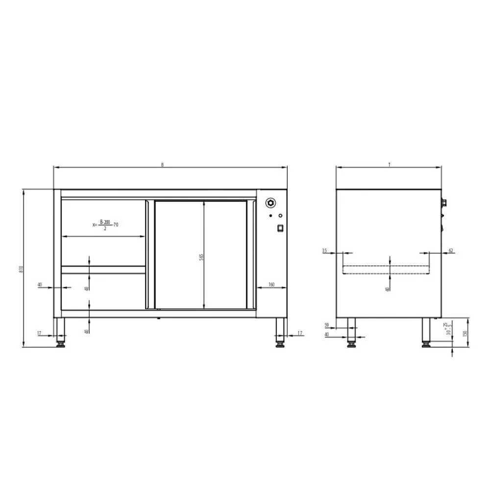 Heating cupboard sliding door  H-810 mm