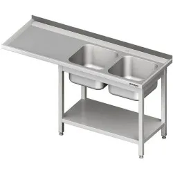 Table with 2  sinks, self and room for fridge or dishwasher