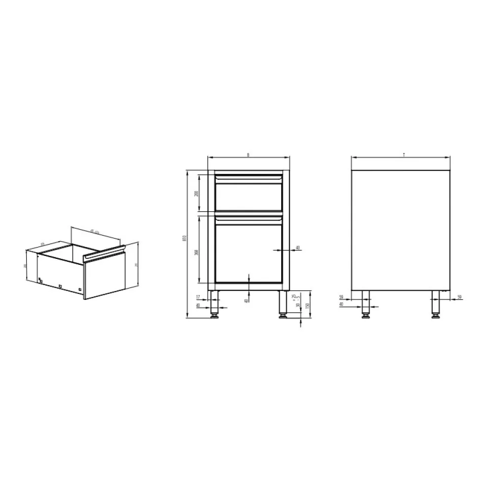Cupboard with drawers  H-810 mm