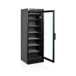 Black display freezer with a heated glass door, 270l