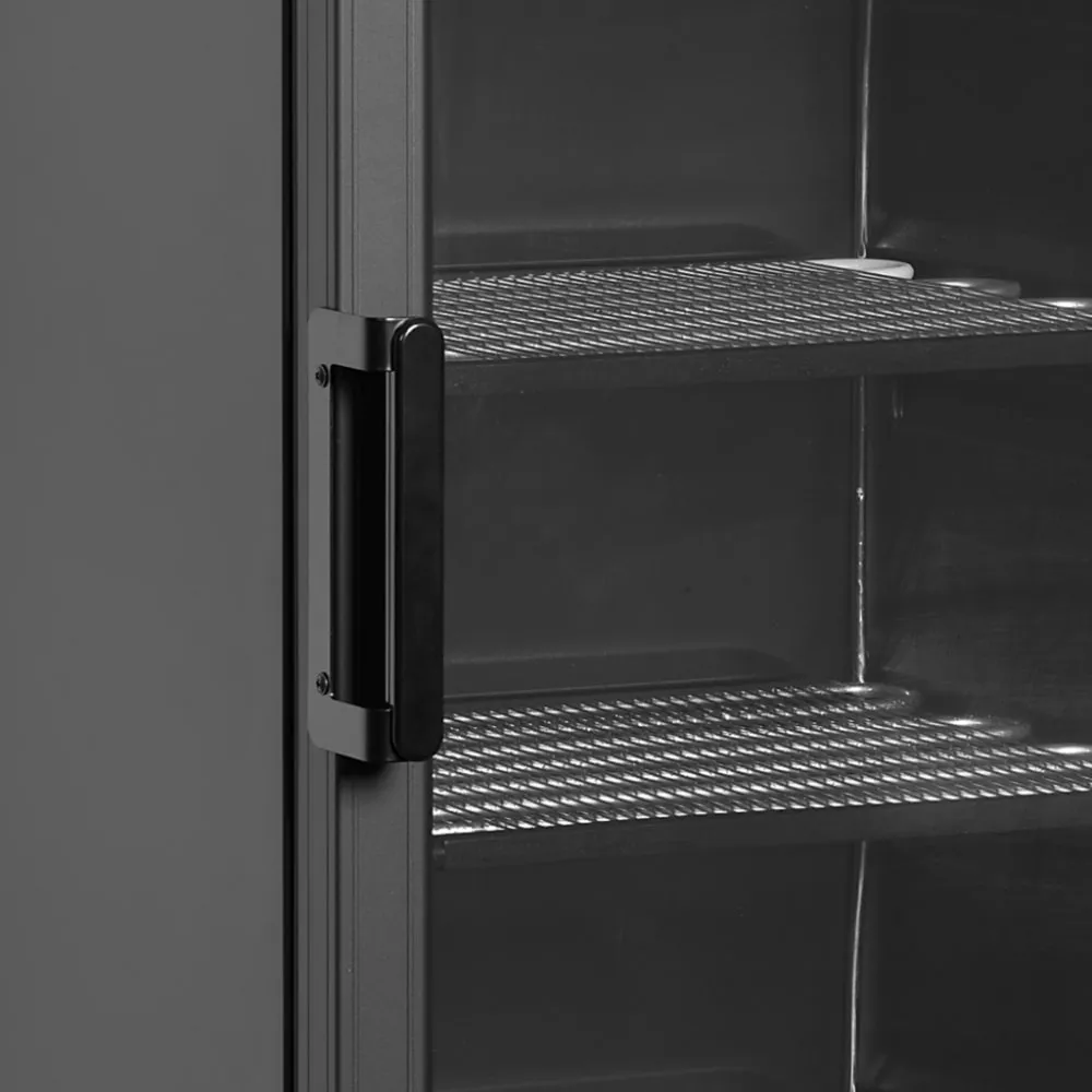 Black display freezer with a heated glass door, 270l