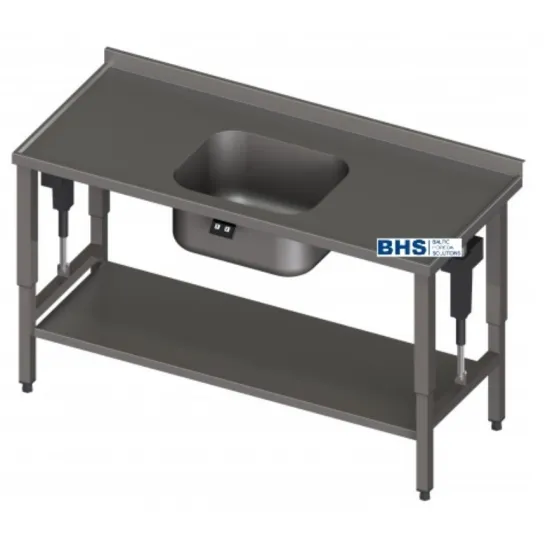 Metal table with adjustable top and sink
