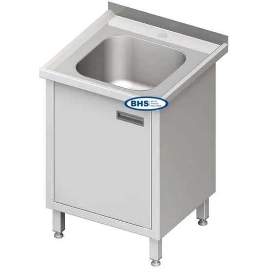 Metal table with sink and door