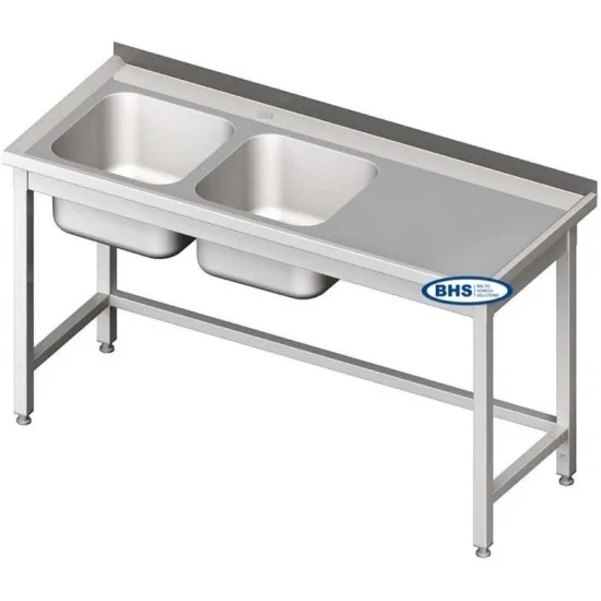 Metal table with double sink without shelf