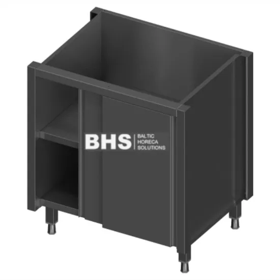 Modular table with adjustable shelf and sliding doors