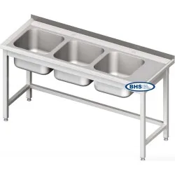 Metal table with three sinks without shelf 2100