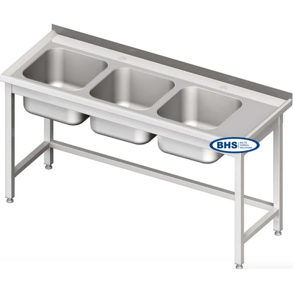 Metal table with three sinks without shelf 1700