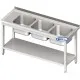 Metal table with three sinks and shelf 2000