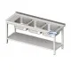 Metal table with three sinks and shelf 1800