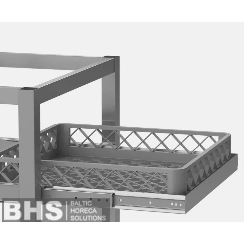 Frame with rails for dishwasher baskets