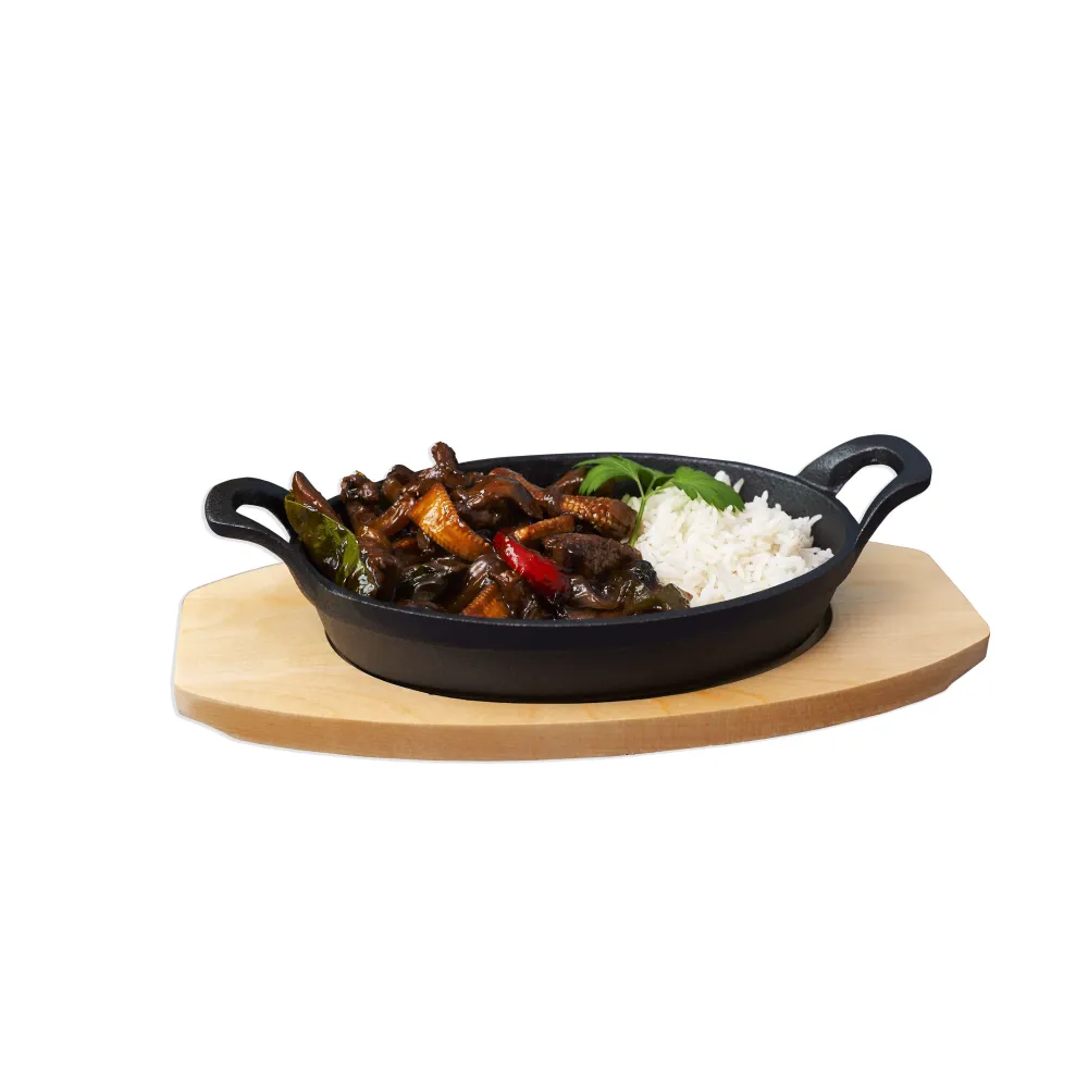 Stalgast cast iron frying pan with wooden trivet 210 × 150 mm