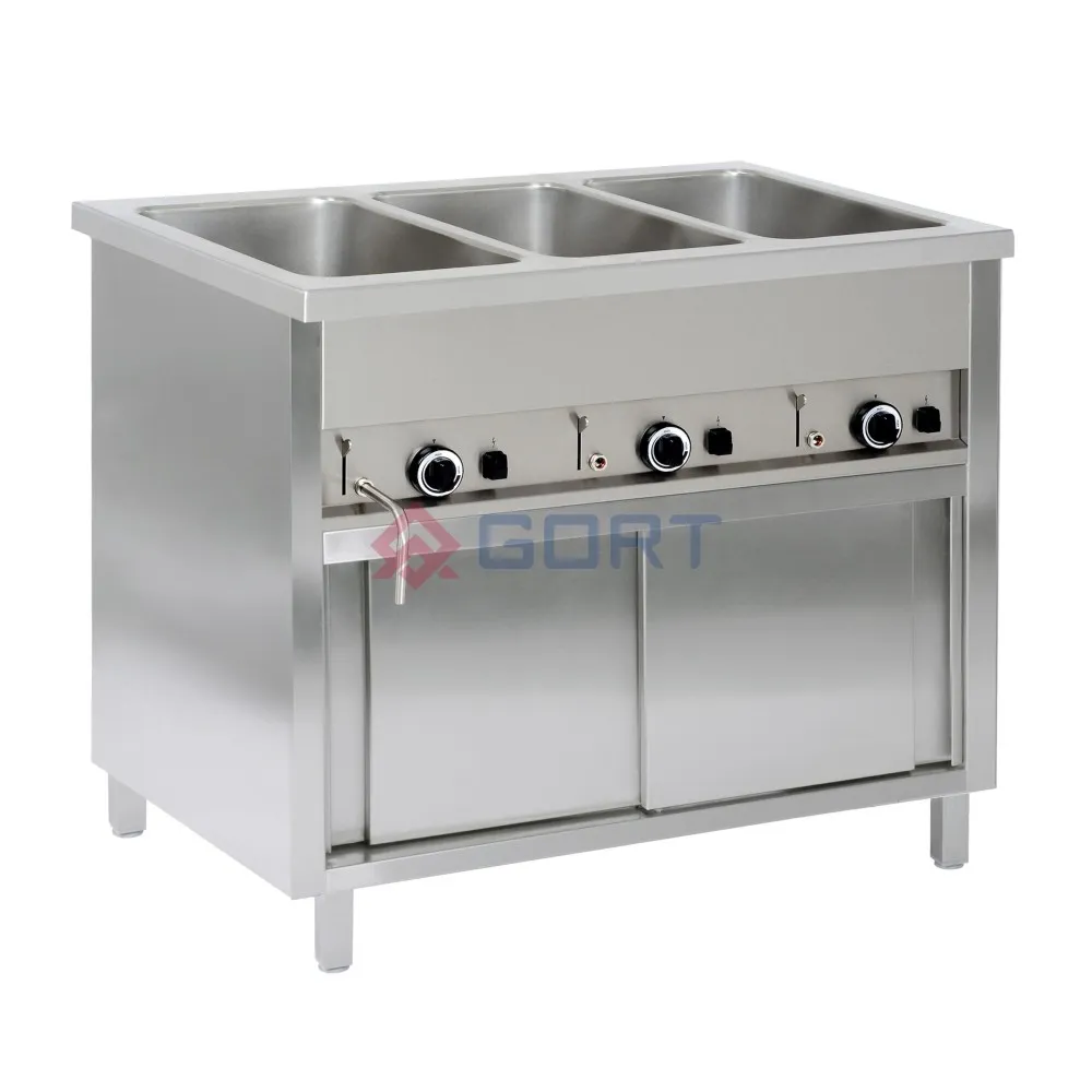 Free standing bain marie with cupboard 3xGN 1/1, with separate temperature control