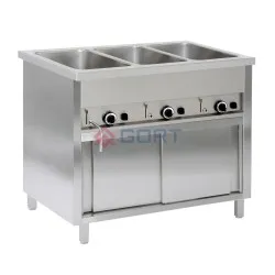 Free standing bain marie with cupboard 3xGN 1/1, with separate temperature control