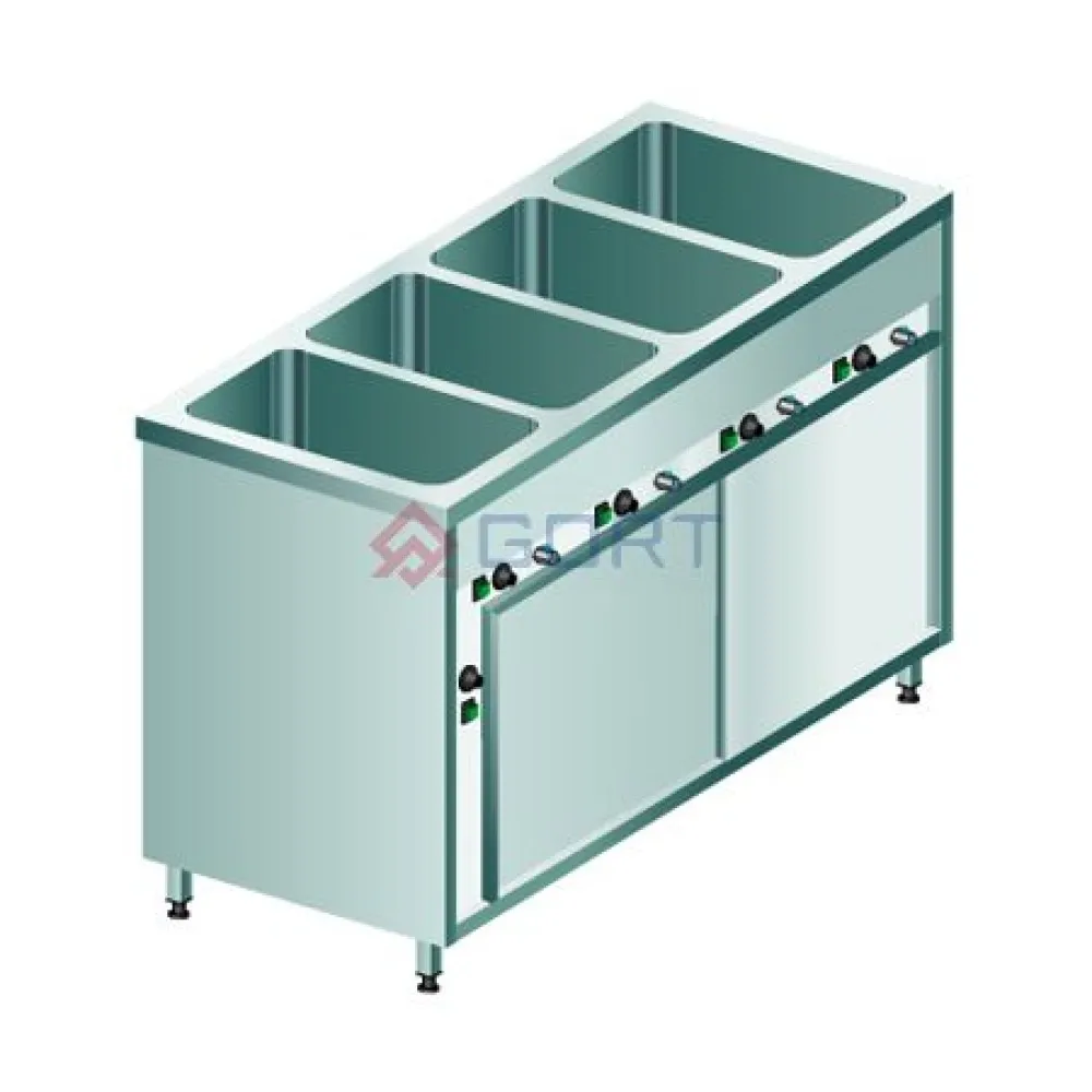 Free standing bain marie with cupboard 4xGN 1/1, with separate temperature control