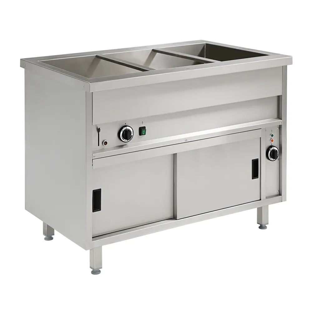 Free standing bain marie with cupboard 3xGN 1/1, with common temperature control