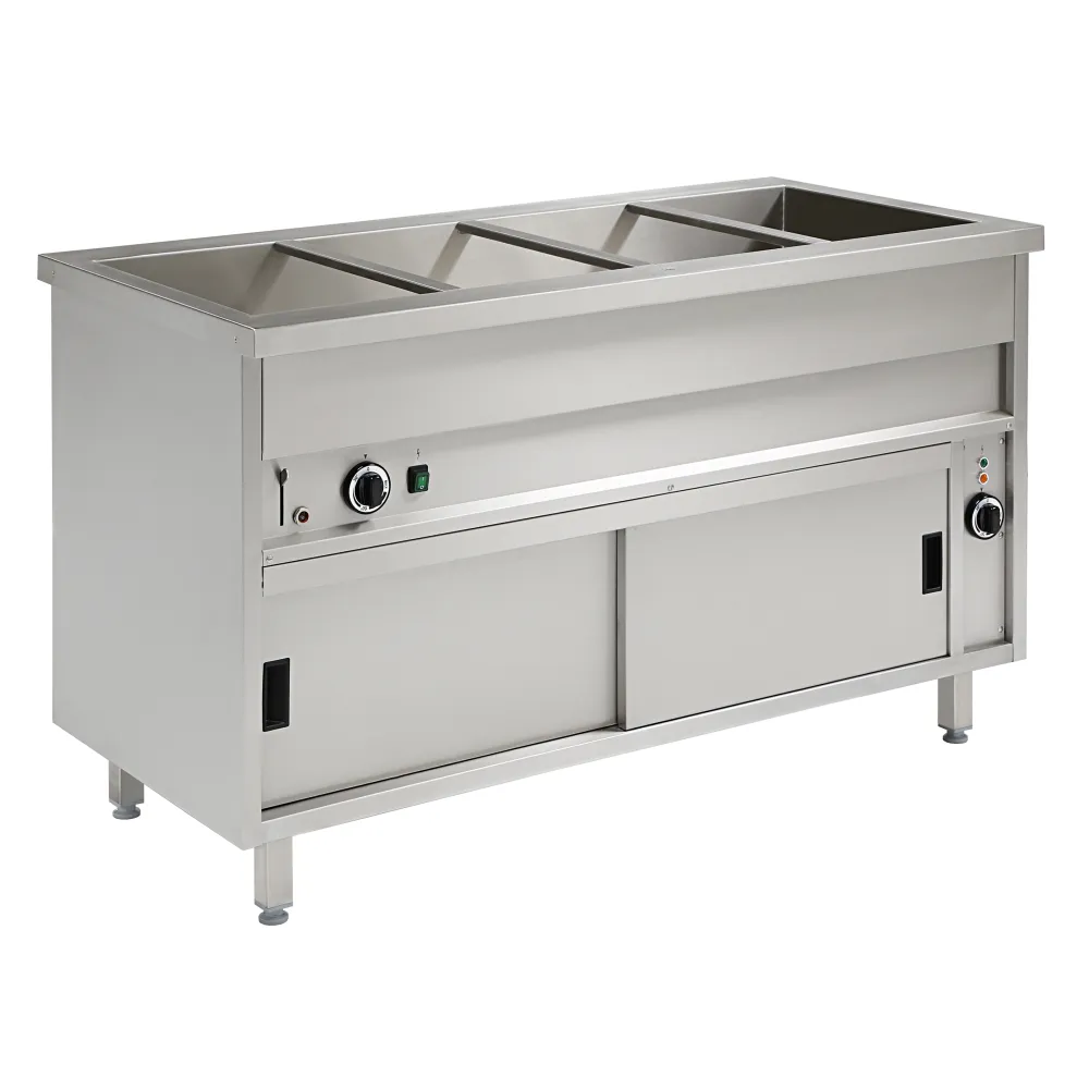 Free standing bain marie with cupboard 4xGN 1/1, with common temperature control