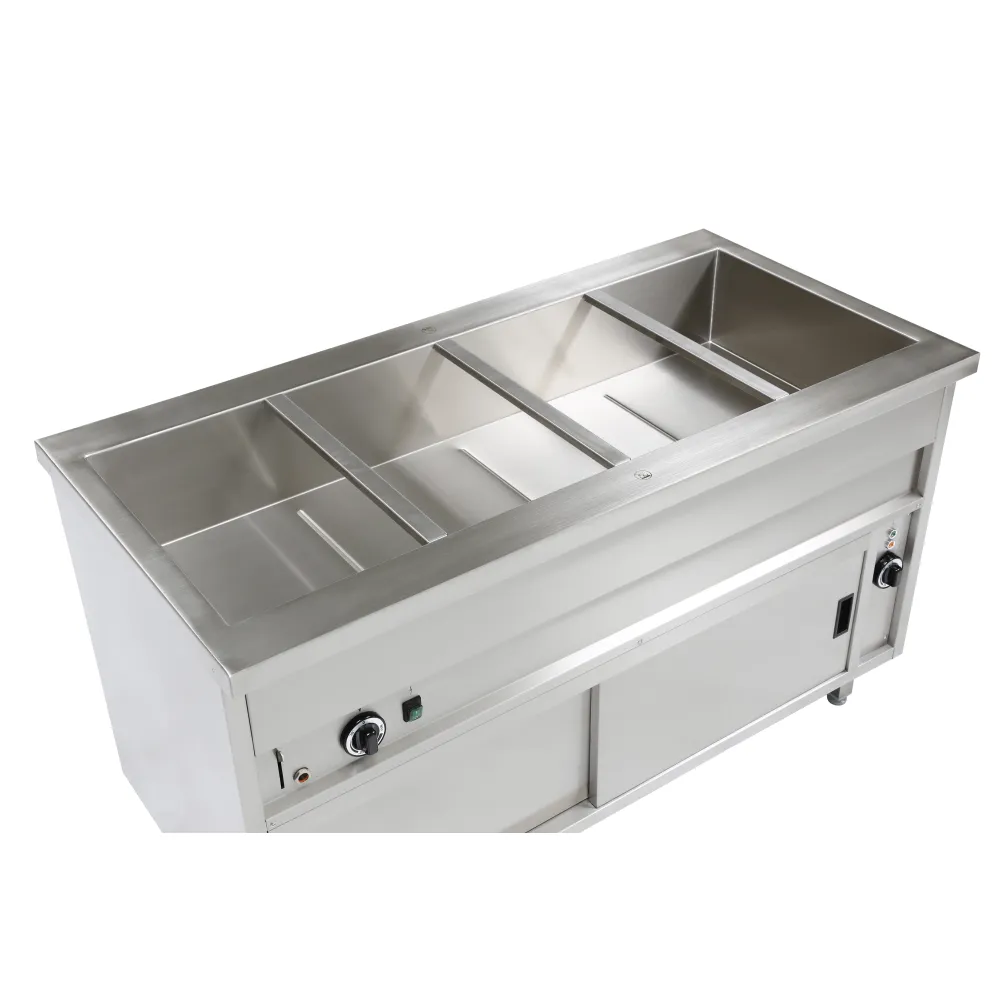 Free standing bain marie with cupboard 4xGN 1/1, with common temperature control