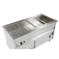 Free standing bain marie with cupboard 4xGN 1/1, with common temperature control