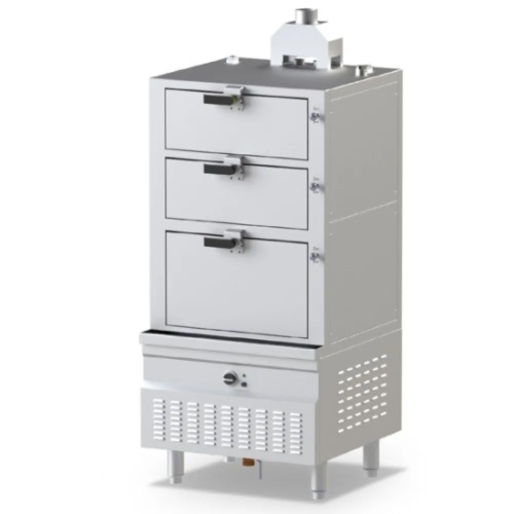 Gas steam boiling pan with three chambers