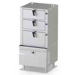 Electric steam boiling pan with three chambers