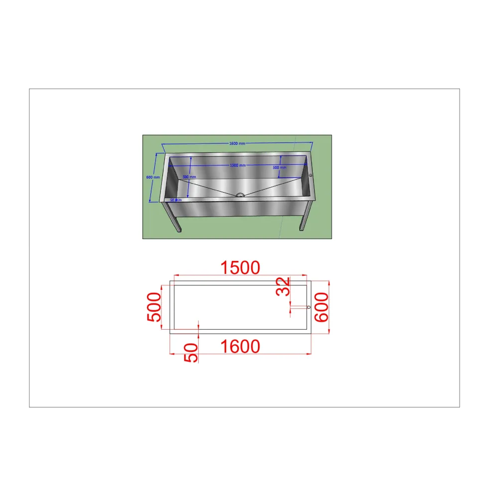 Freestanding Stainless Steel Sink 1600 mm