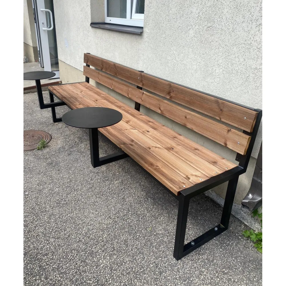 Outdoor Bench with Fixed Tables