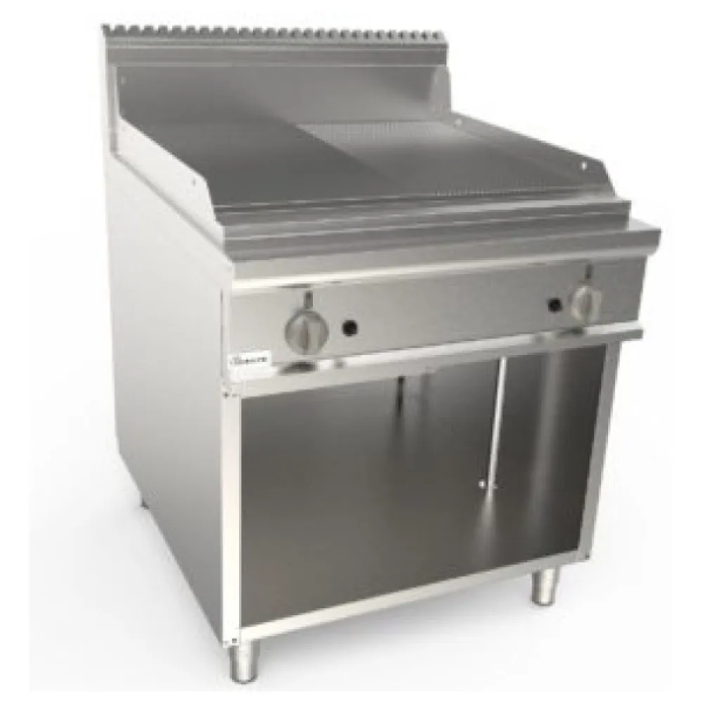 Gas ribbed-smooth griddle with neutral cabinet LADYQ 900 LQ/FTG4BAMC
