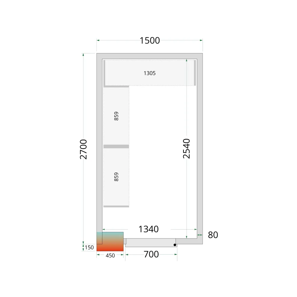 Cold room panels NF 1500 / 2700 / 2120 mm, 80 mm