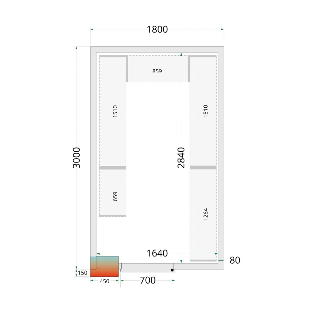 Cold room panels 1800 / 3000 / 2200 mm, 80mm