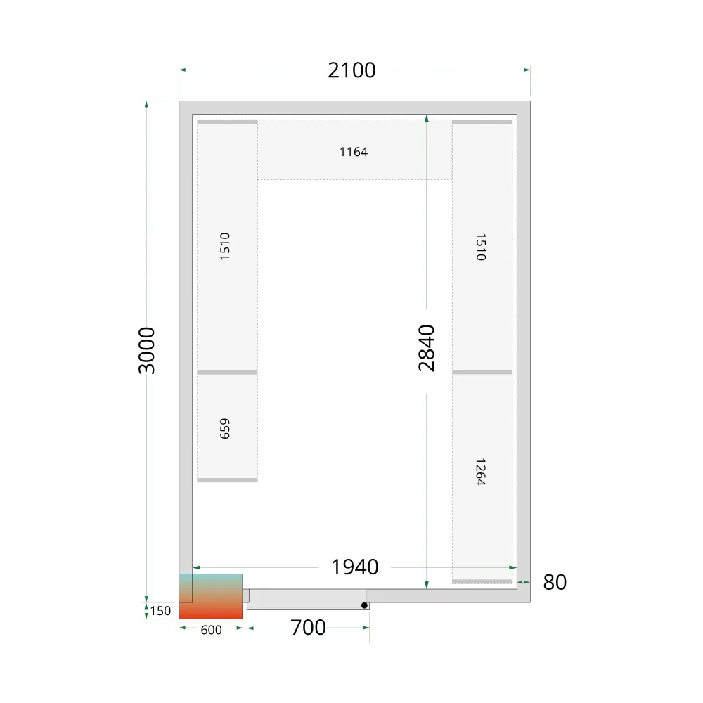 Cold room panels NF 2100 / 3000 / 2120 mm, 80 mm