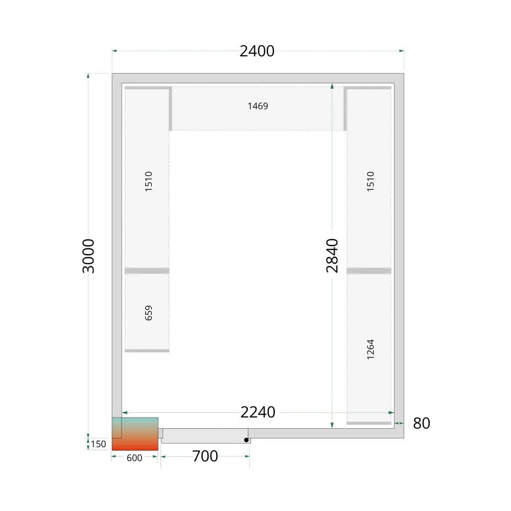 Cold room panels NF 2400 / 3000 / 2120 mm, 80 mm