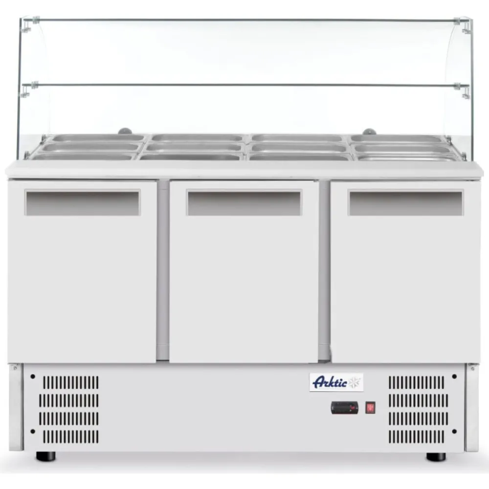 3-Door Refrigerated Worktop with Glass Top