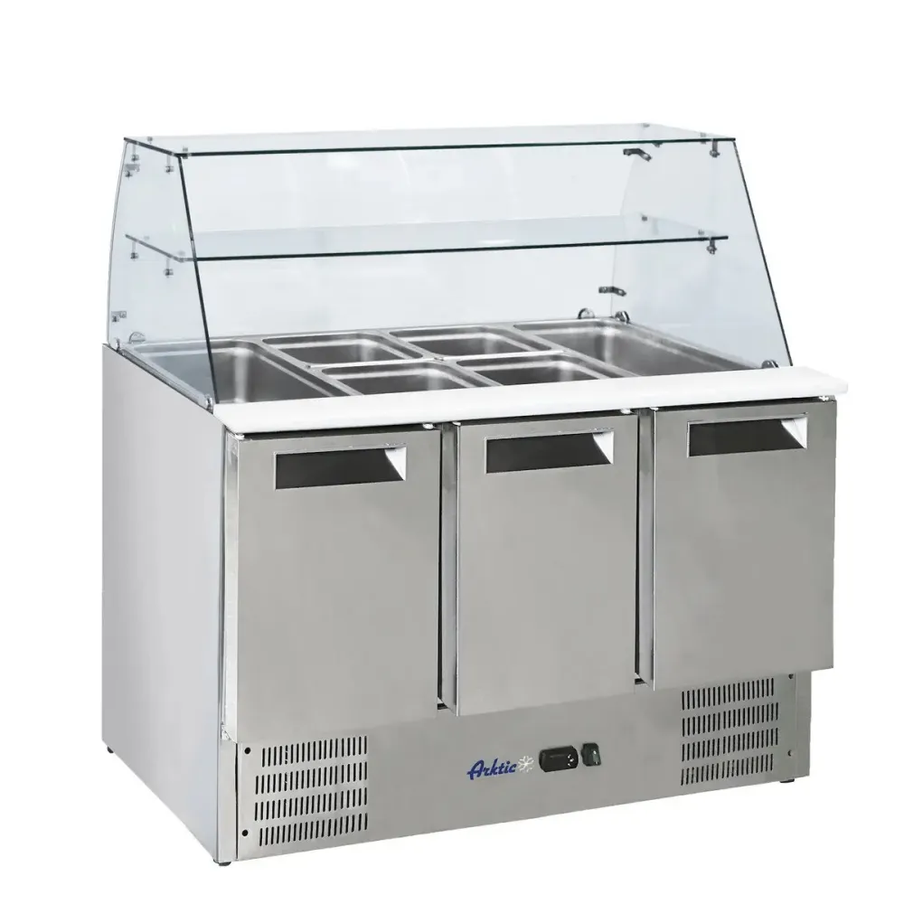 3-Door Refrigerated Worktop with Glass Top
