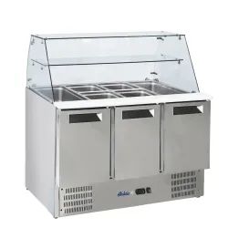 3-Door Refrigerated Worktop with Glass Top