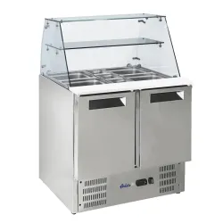 2-door refrigerated salad prep counter with glass extension