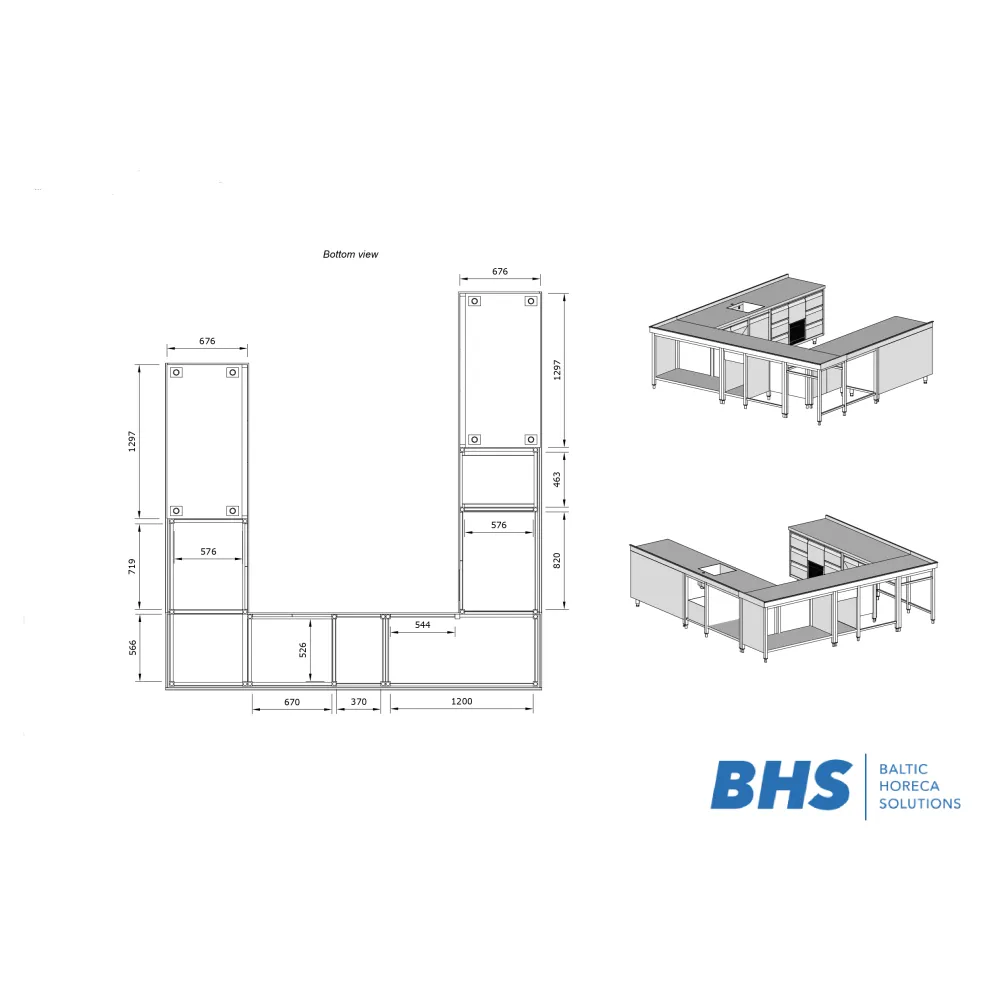 U-shaped bar counter 3350x3360x900 mm