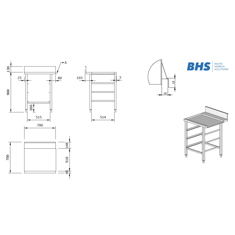 Novameta table to dishwasher with 3 basket guides for 700 mm racks