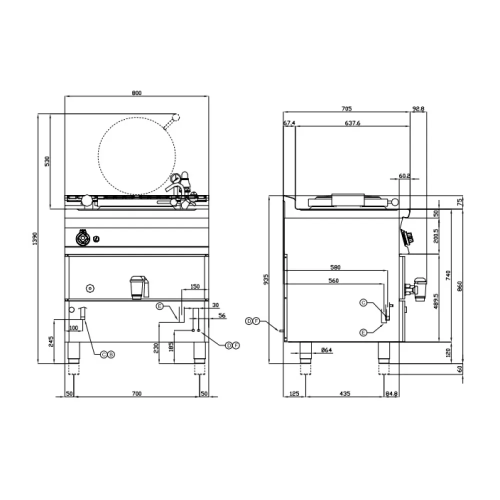 LOTUS Gas Boiling Kettle 50 L for Professional Kitchens, 15.5 kW
