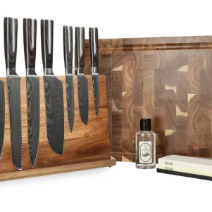 Professional kitchen knives and cutting boards