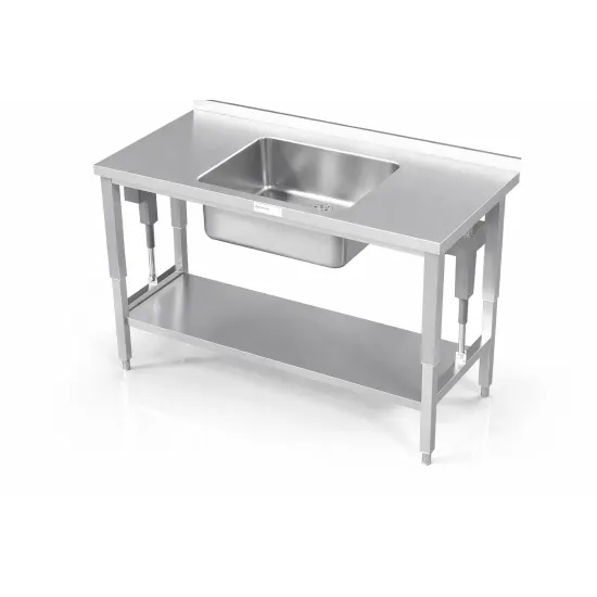 Metal table with adjustable top and sink