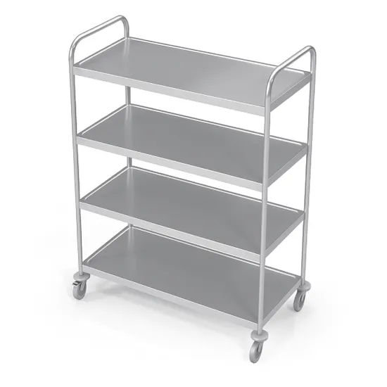 Stainless steel food transport trolley, 4 shelves