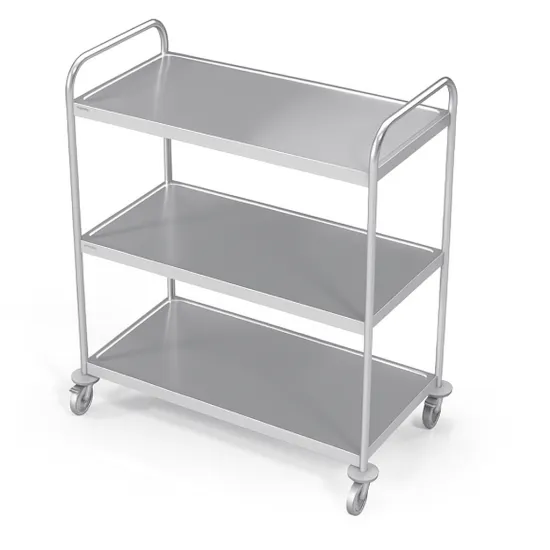 Stainless steel food transport trolley, 3 shelves