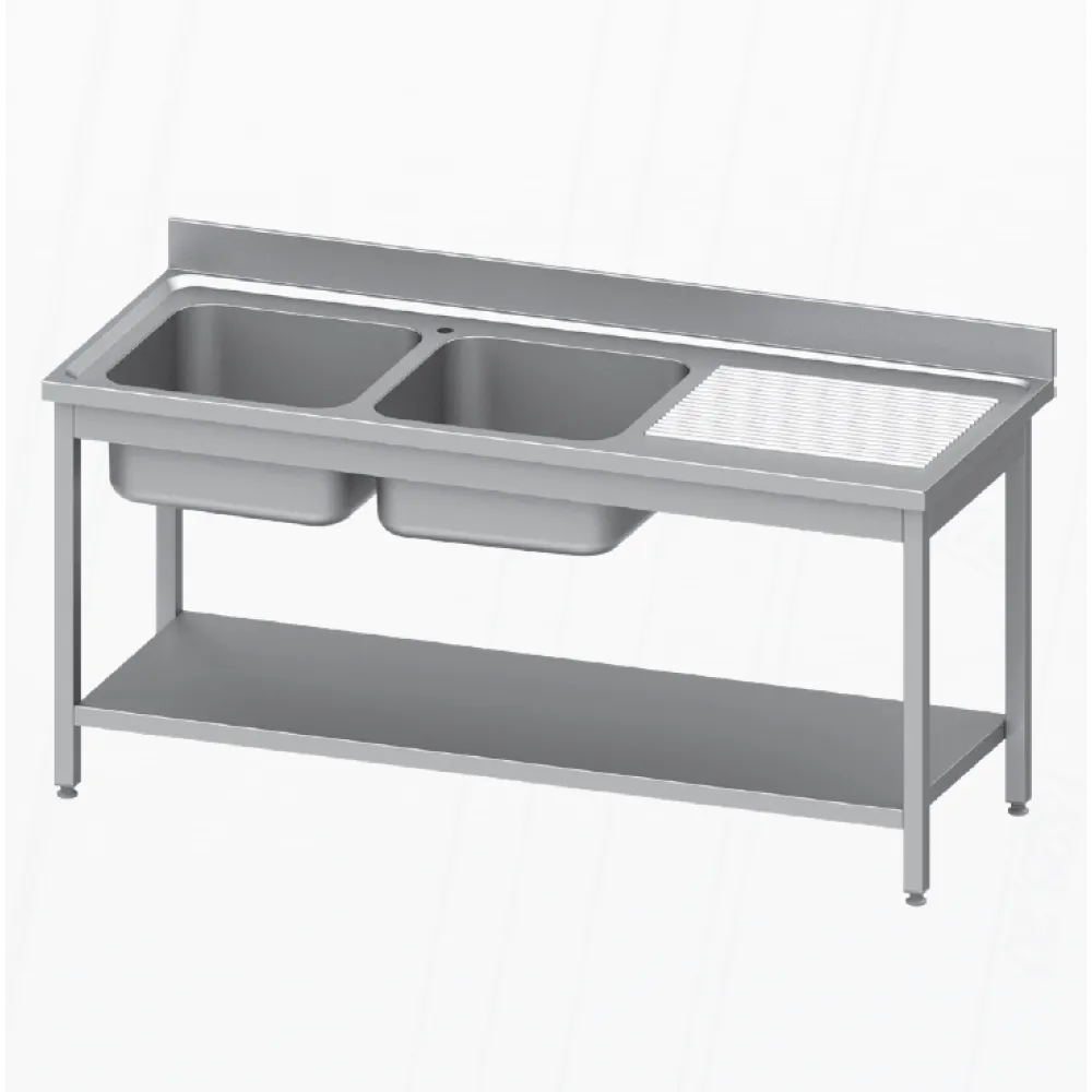 Table with a double-chamber sinks with a shelf 1600x700 mm
