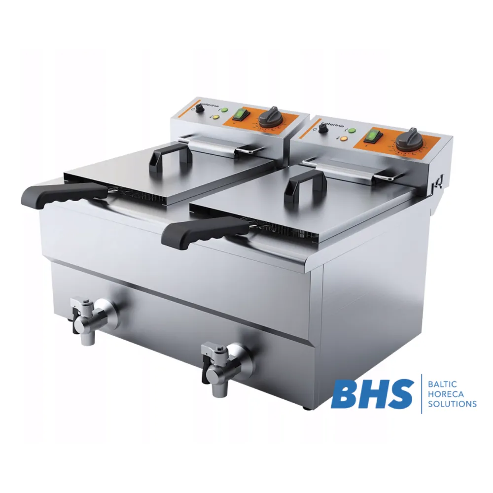 Double deep fryer with tap - 2 x 8 liters