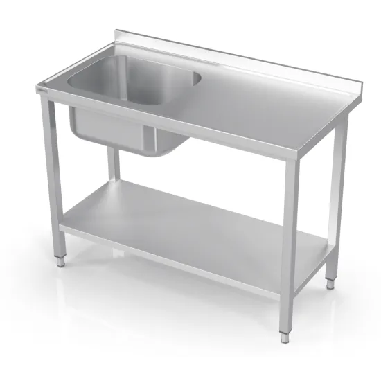Stainless steel table with sink and shelf
