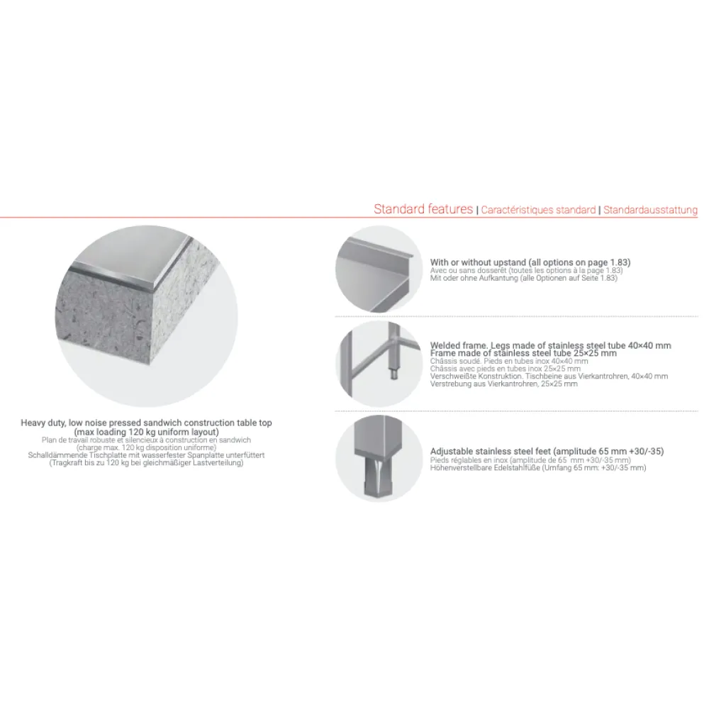 Metal table with sink and self 1500